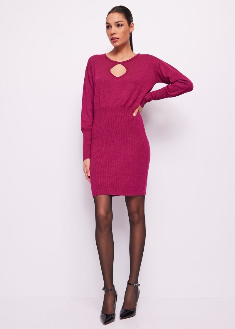 Mini abito fucsia in misto lana