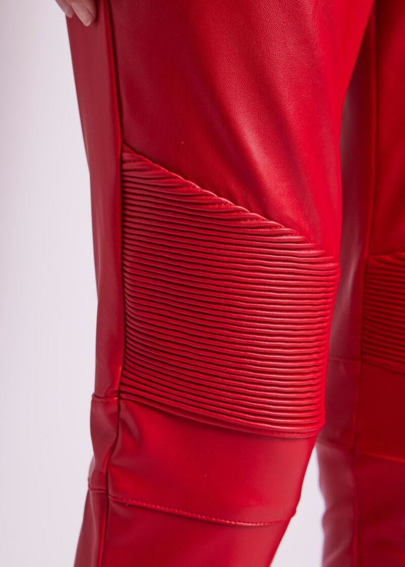 Red leatherette trousers
