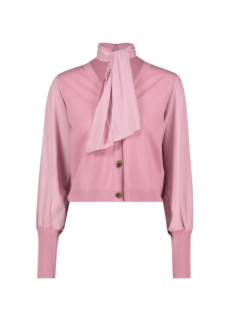 Cardigan rosa con foulard