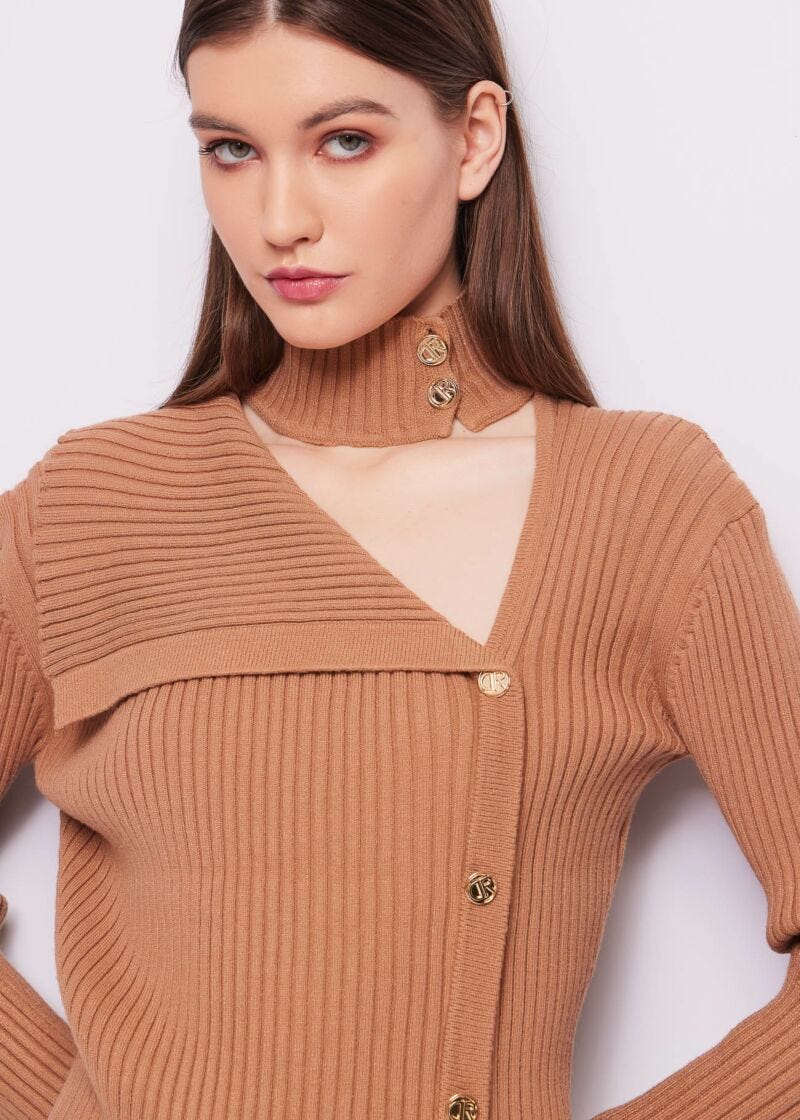 Brown ribbed jumper with buttons