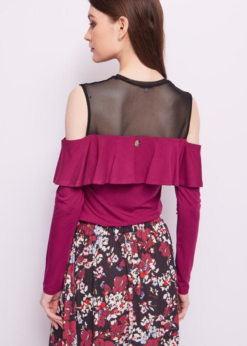 Fuchsia jersey t-shirt with tulle