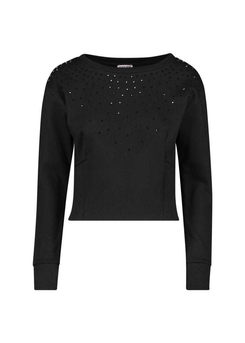 Black cotton sweatshirt with rhinestones