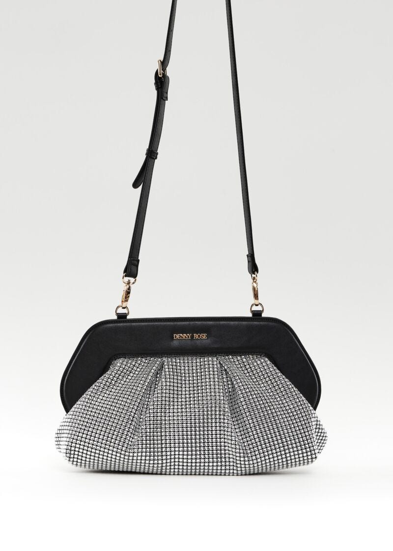 Borsa crossbody nera con strass