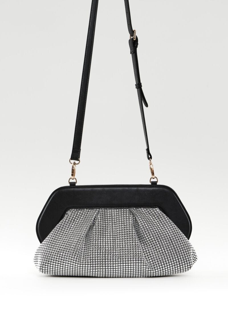 Borsa crossbody nera con strass