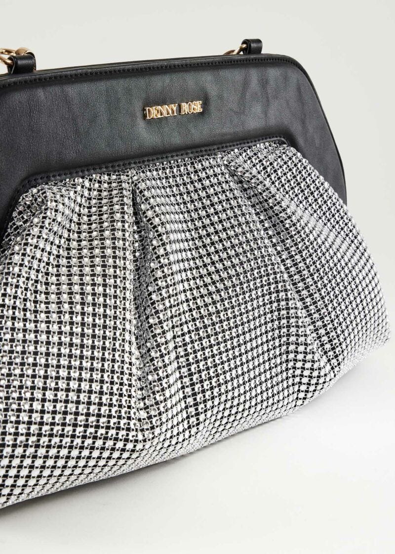 Borsa crossbody nera con strass