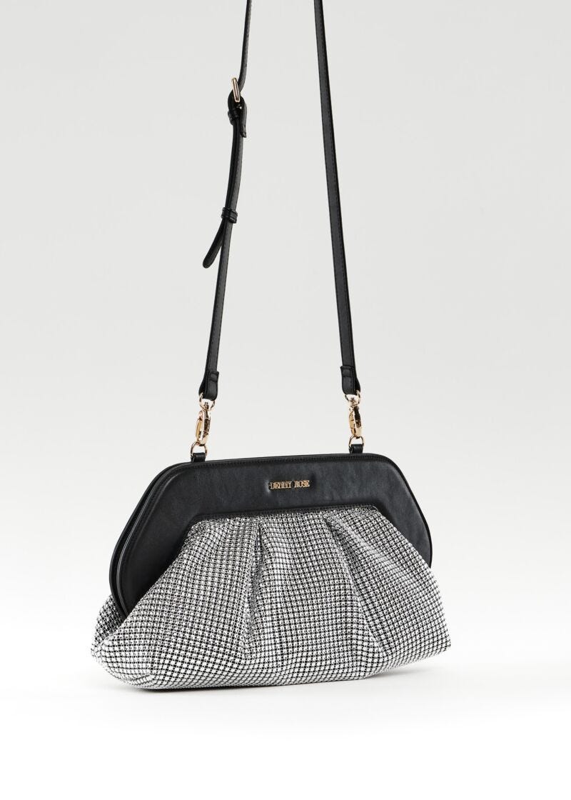 Borsa crossbody nera con strass