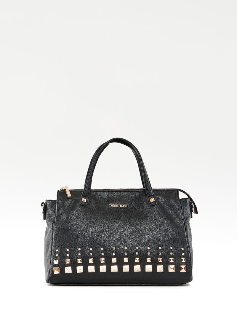 Shopping bag nera con borchie