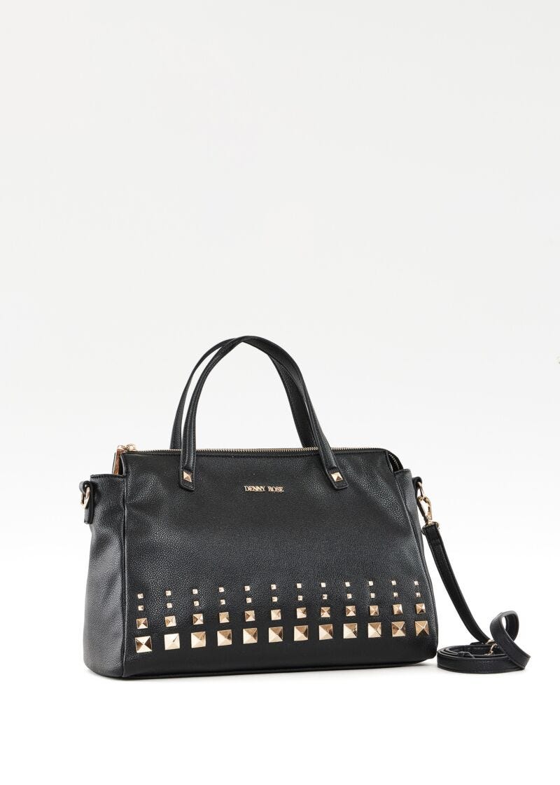 Shopping bag nera con borchie