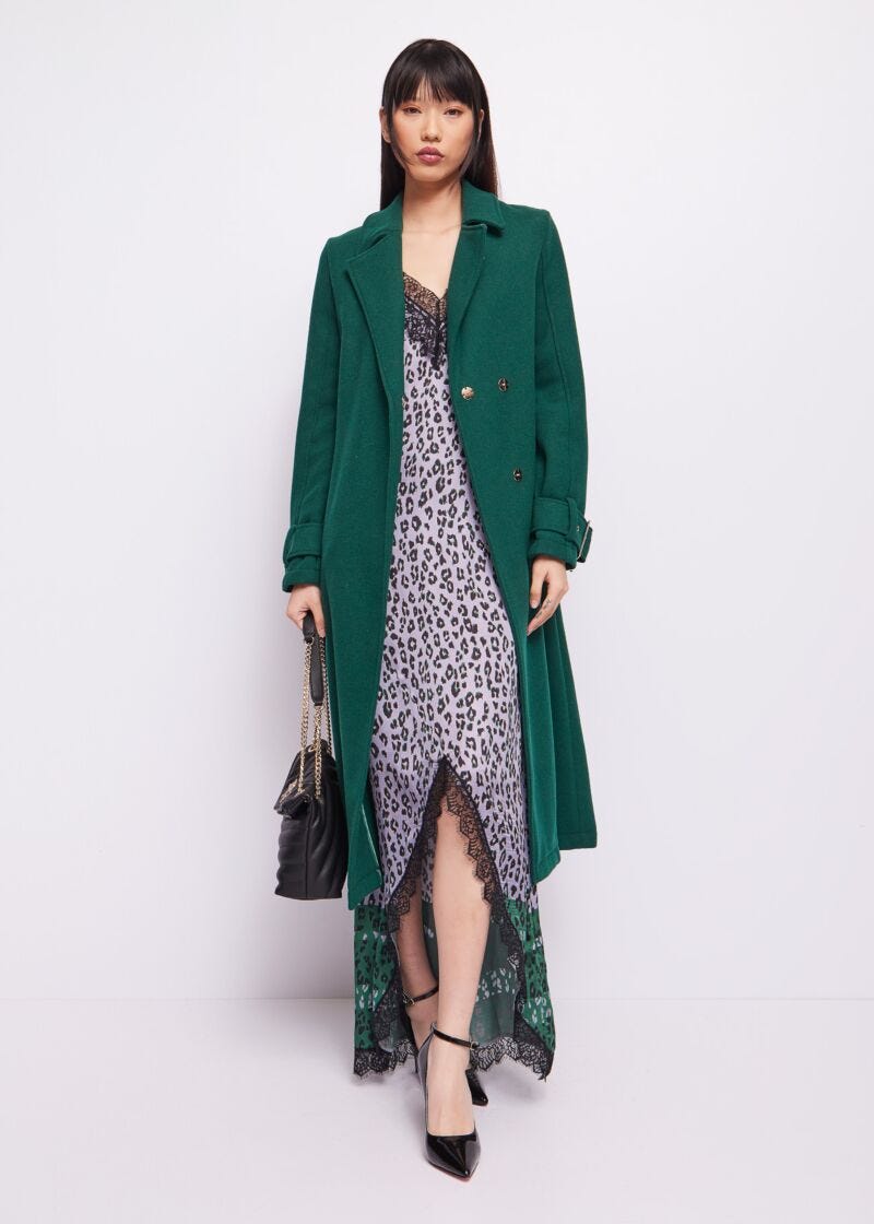 Abito lungo animalier in raso