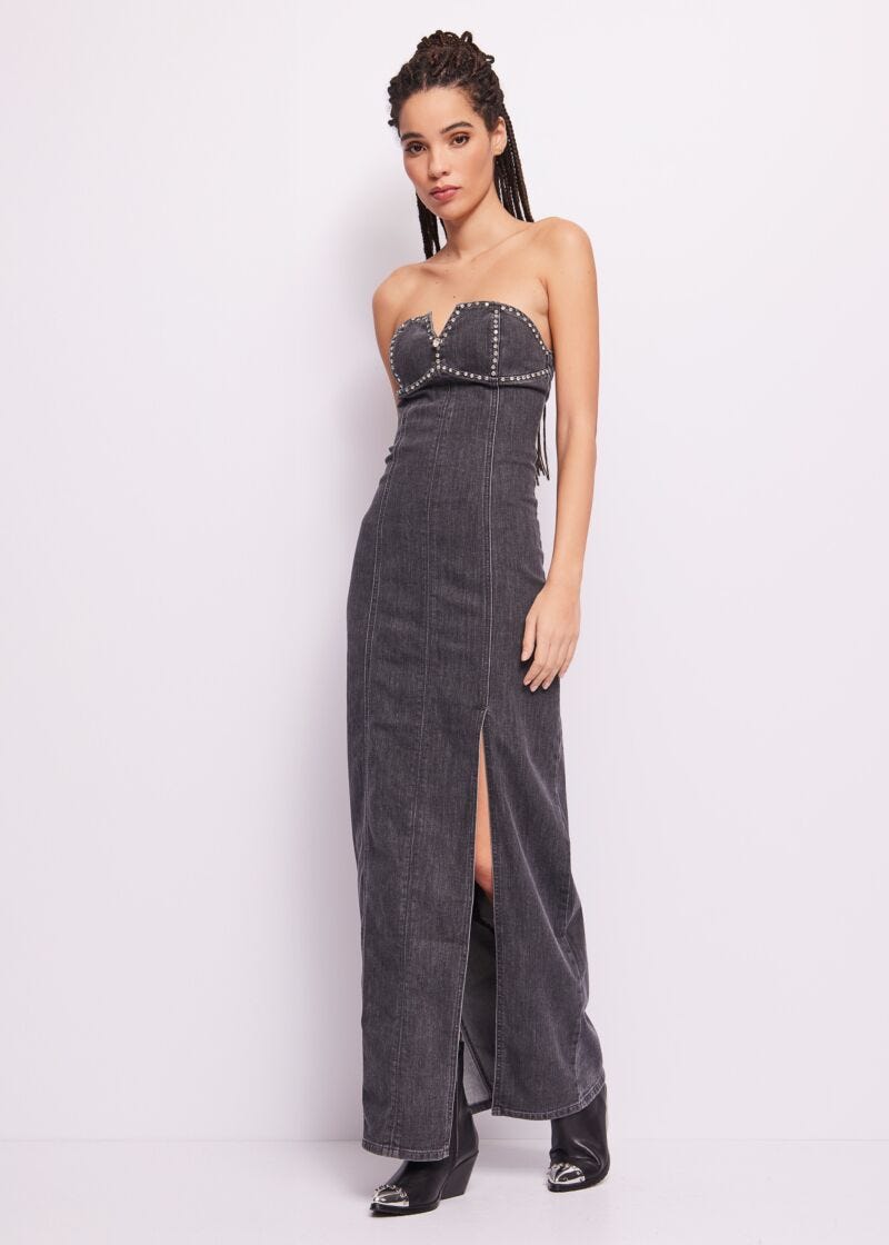Cotton denim long dress
