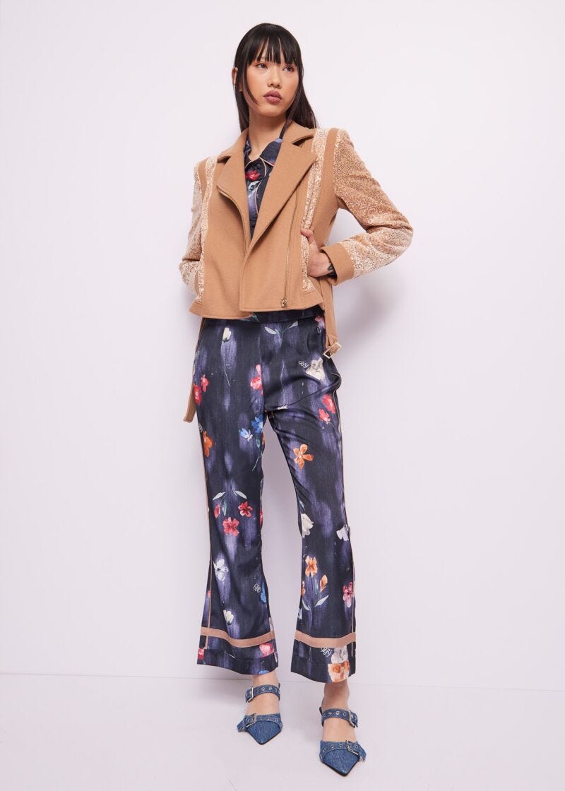 Printed satin trousers