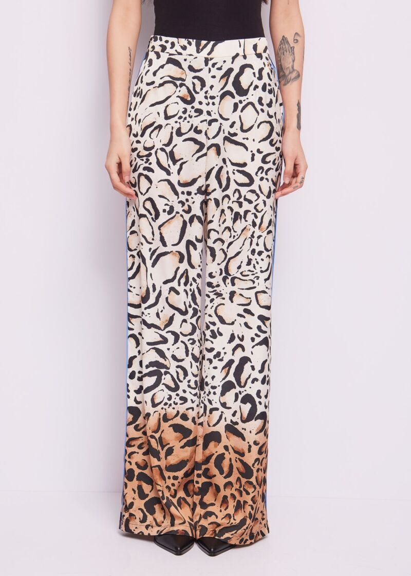 Animal-print satin trousers
