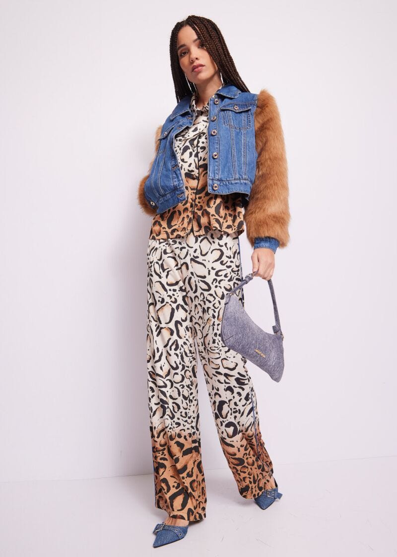 Animal-print satin trousers