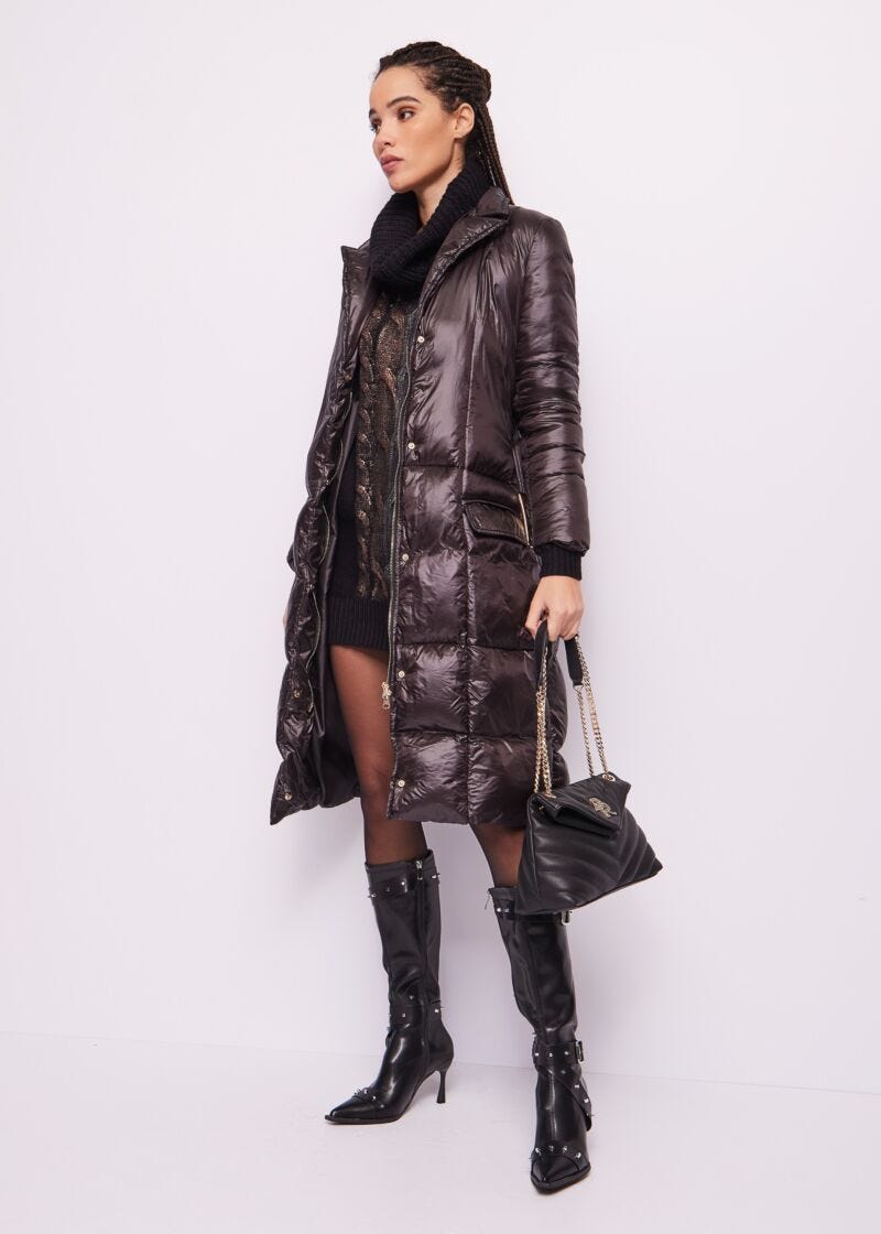 Belted nylon down jacket