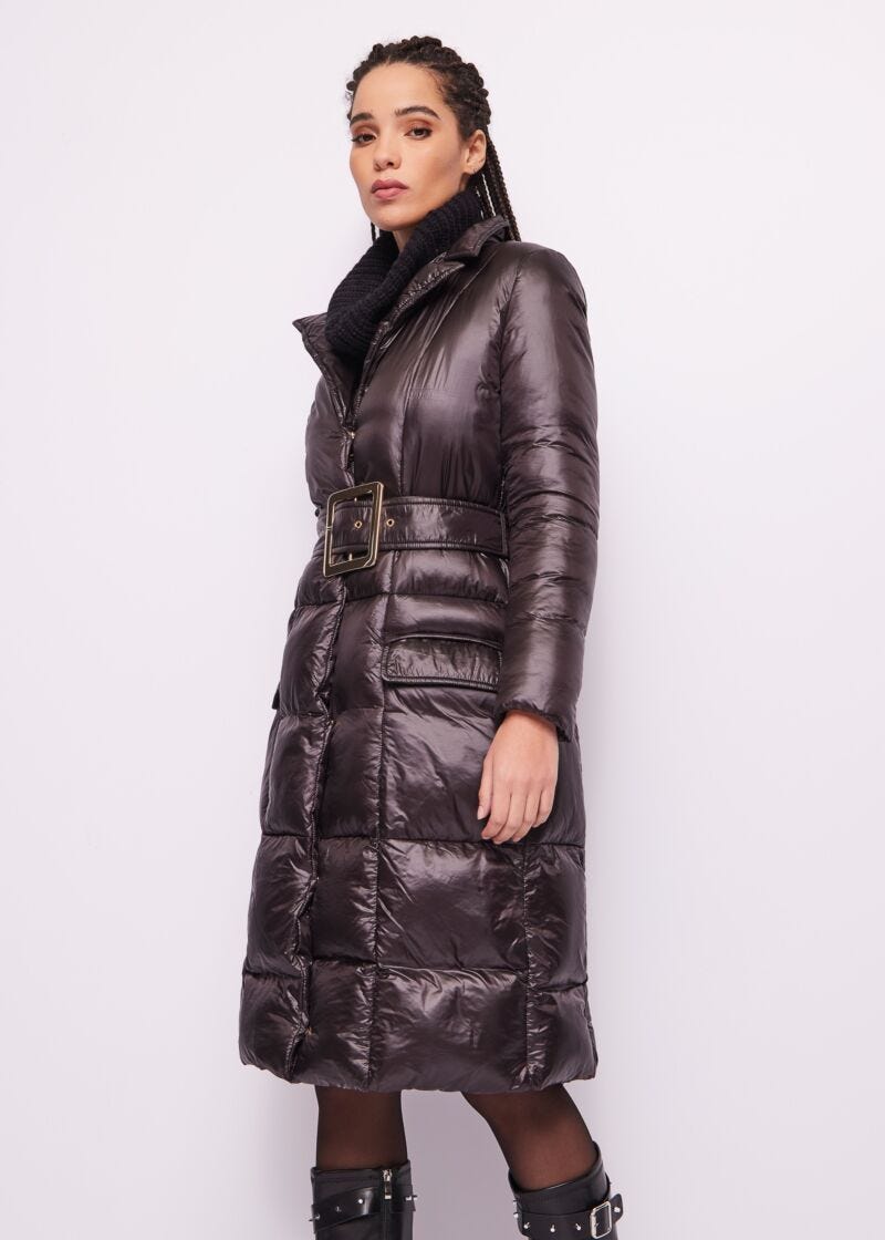 Belted nylon down jacket