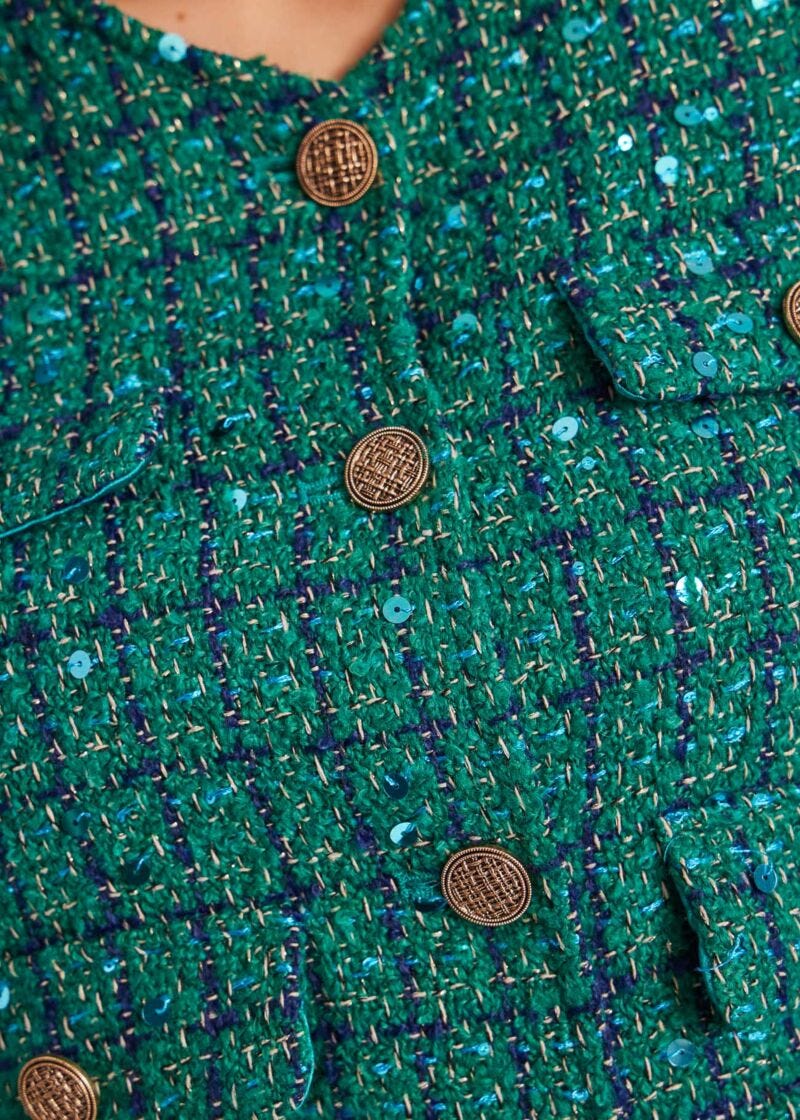 Chaqueta corta en bouclé verde