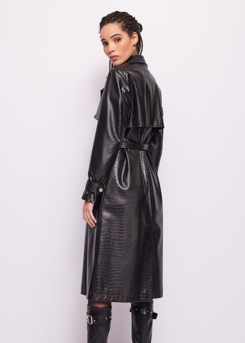Snakeskin leatherette trench coat