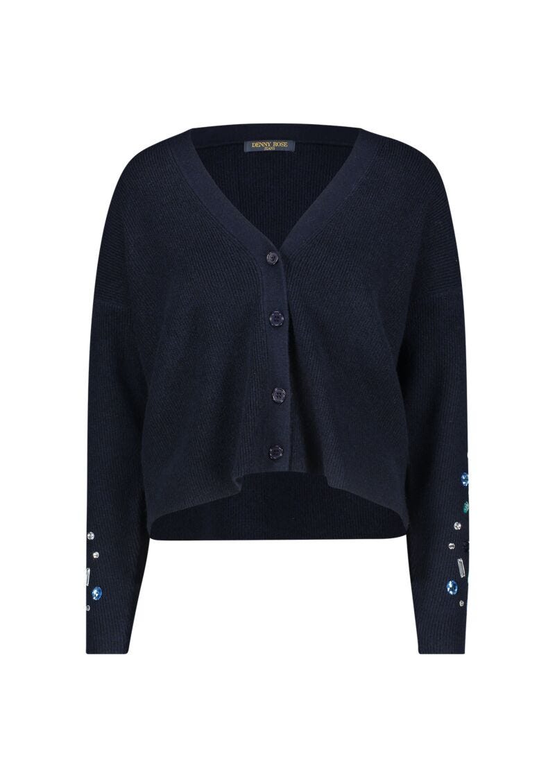 Cardigan a coste con strass