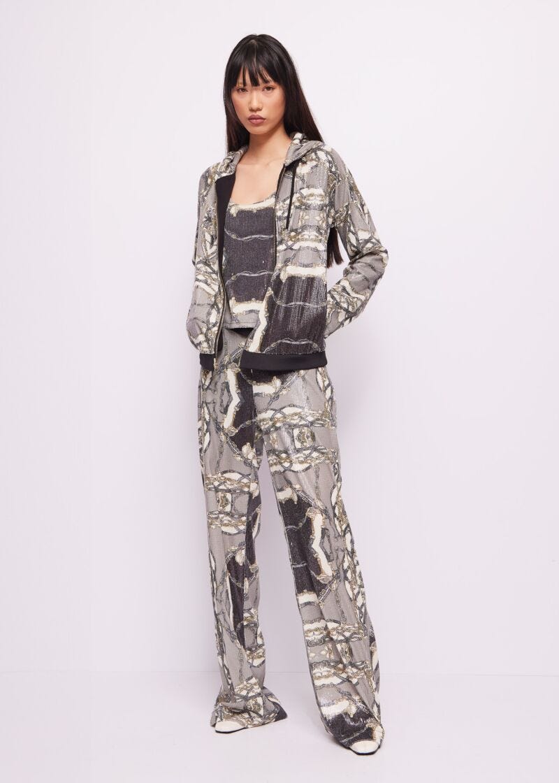Printed jersey sweatshirt with zip