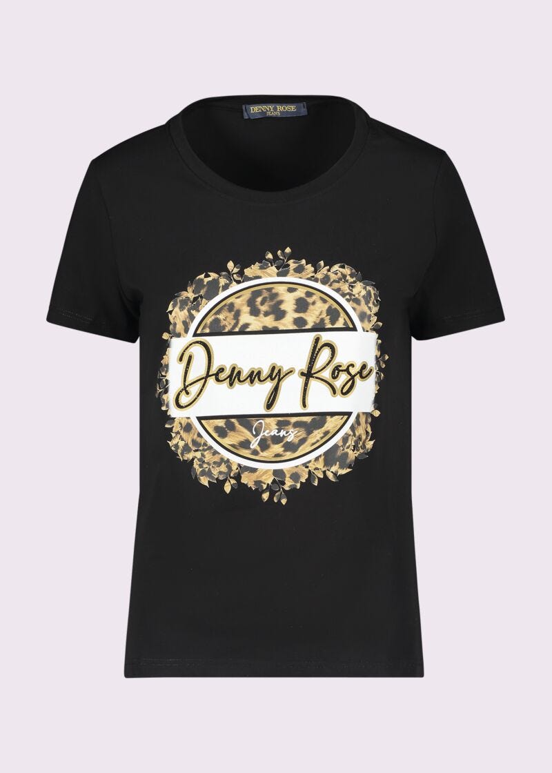 Black printed cotton t-shirt