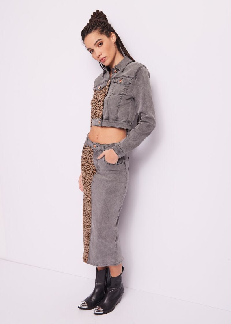 Printed denim skirt
