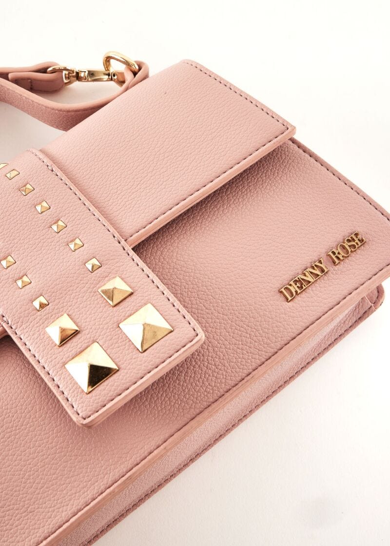 Borsa a mano rosa con borchie