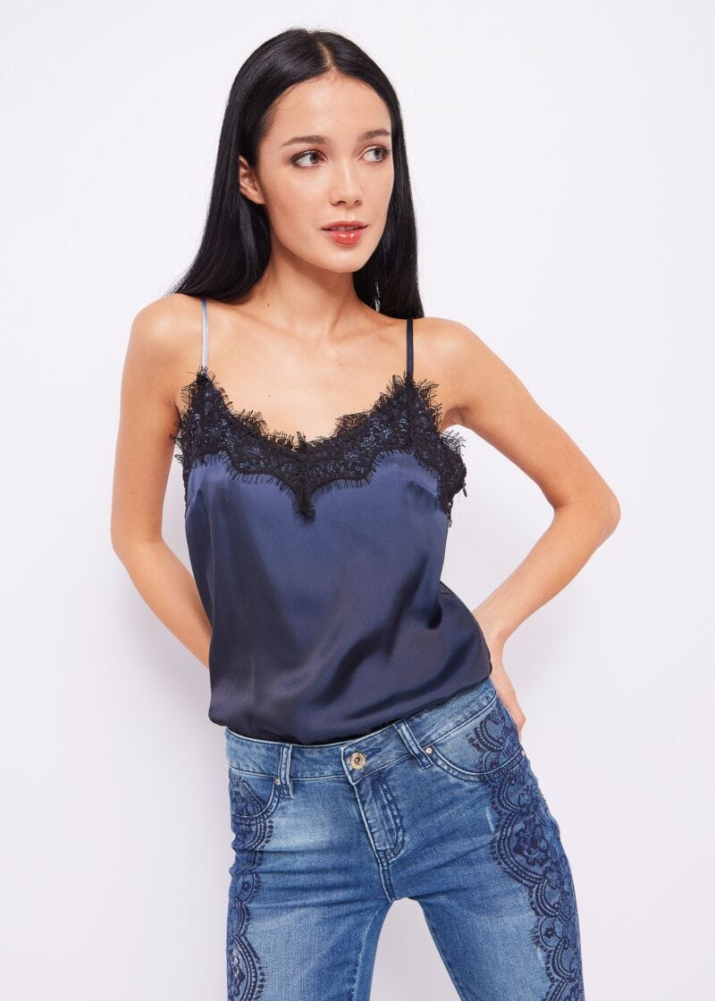 Satin top with lace detail