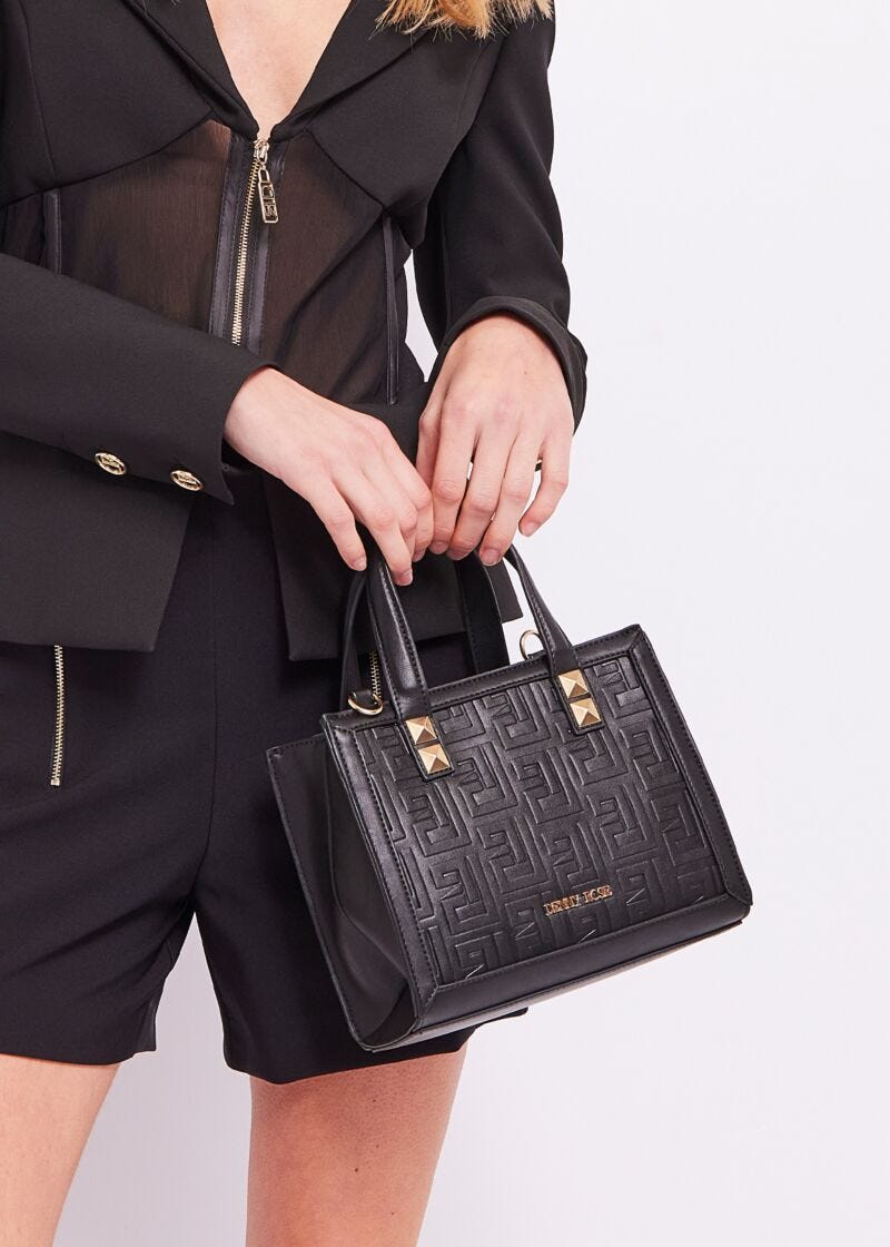 Borsa top handle in similpelle stampata