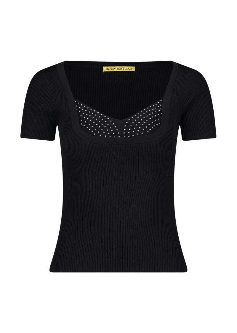 Top in filato con strass