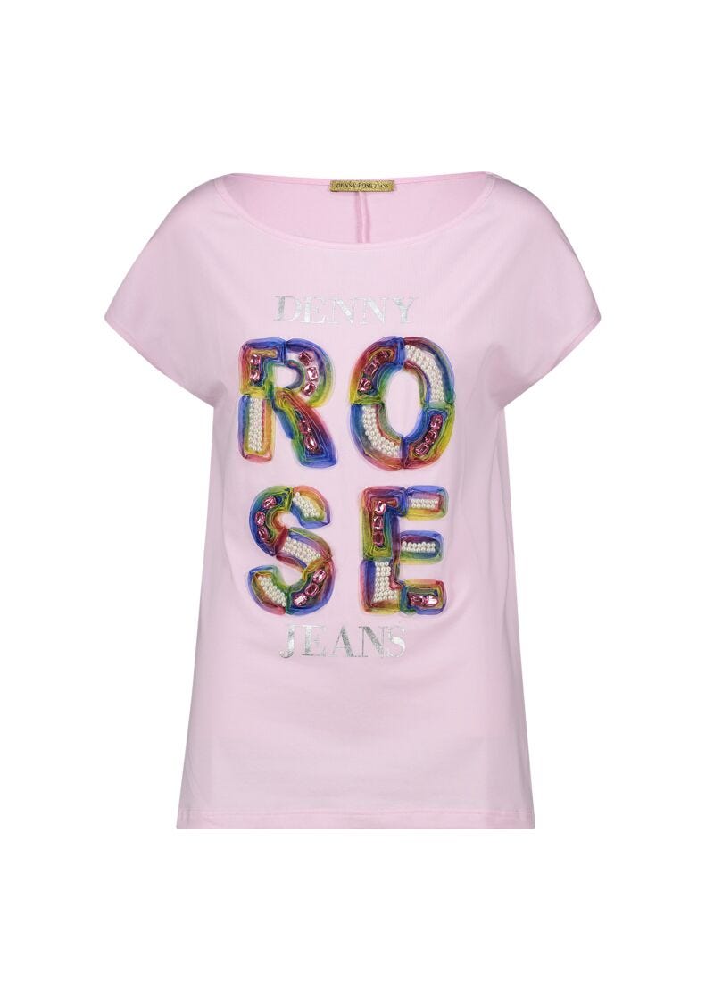 T-shirt con strass e perle