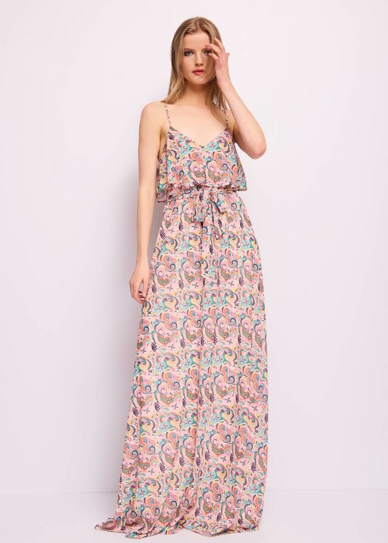 Vestido largo en georgette estampado