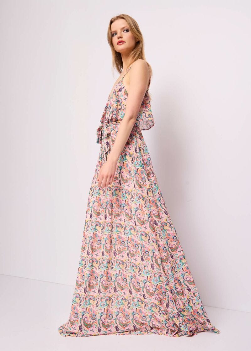 Vestido largo en georgette estampado