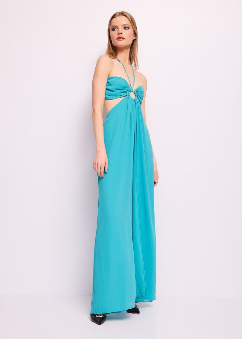 Turquoise green georgette jumpsuit