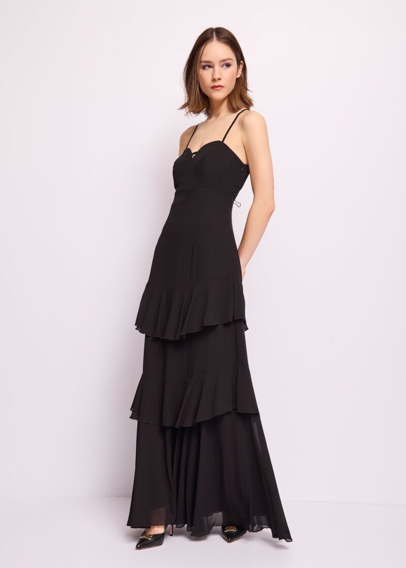 Abito lungo nero in georgette