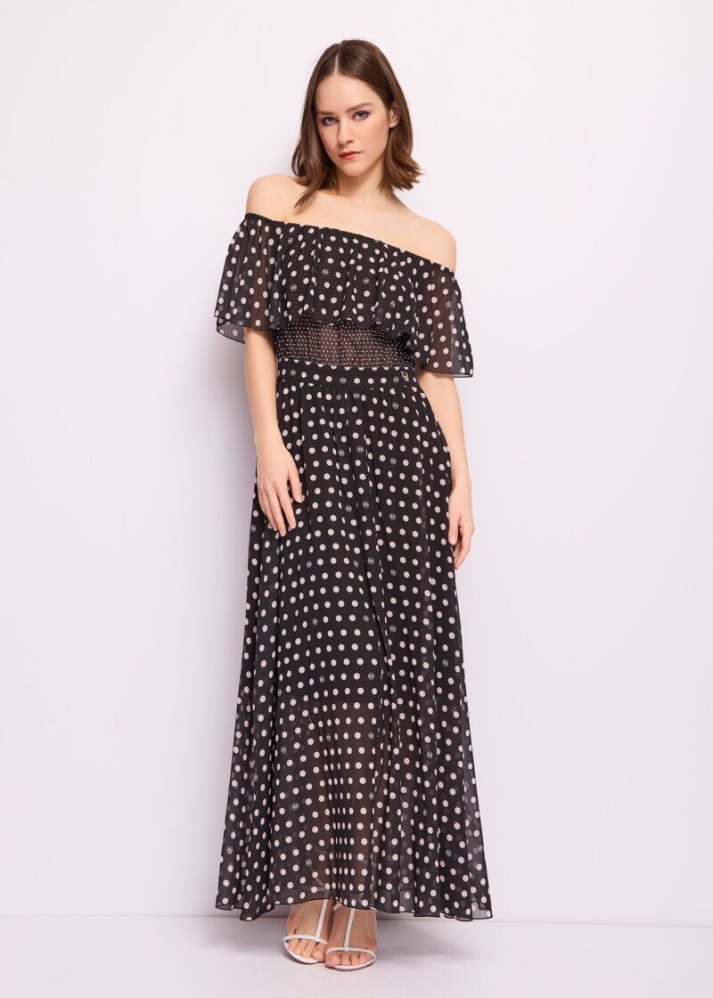 Abito lungo in georgette a pois