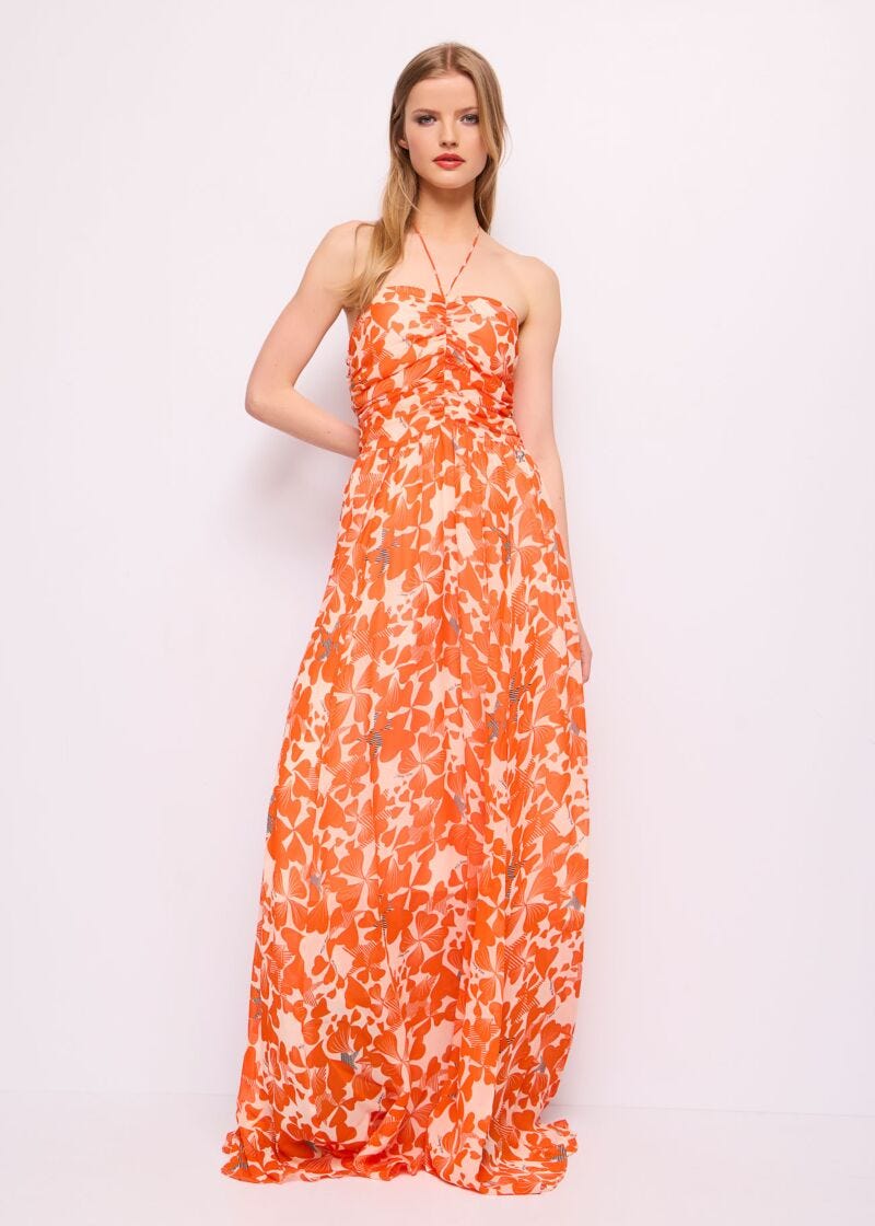 Vestido largo en georgette estampado