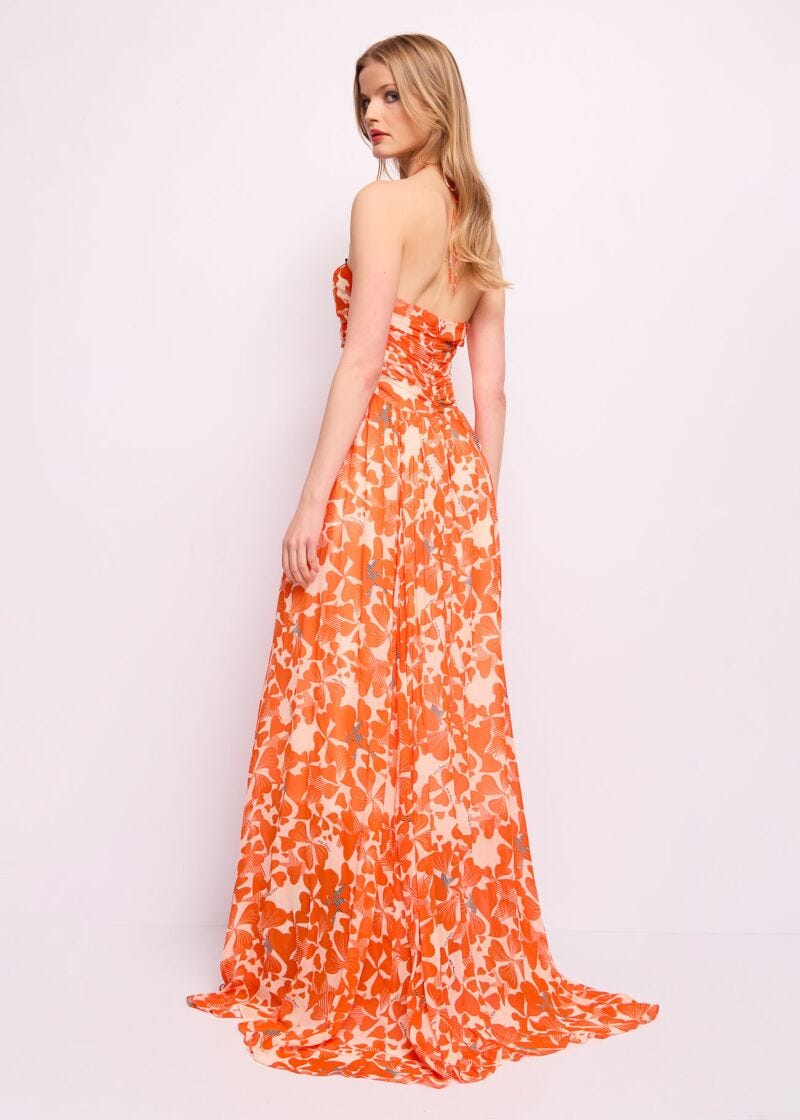 Vestido largo en georgette estampado