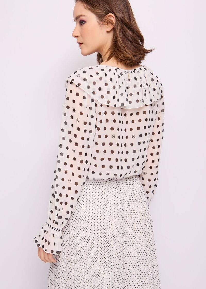 Blusa bianca in georgette a pois