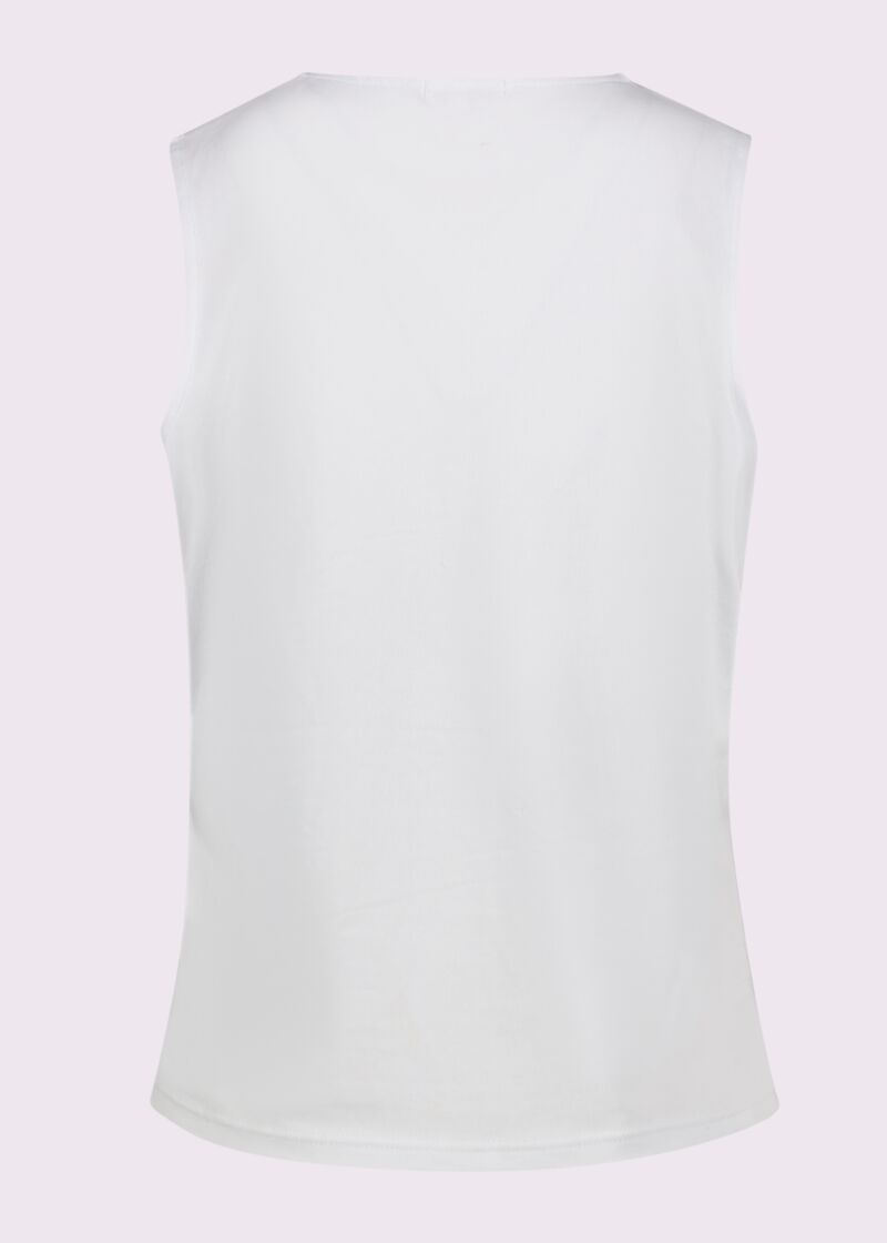 Top bianco in cotone con strass
