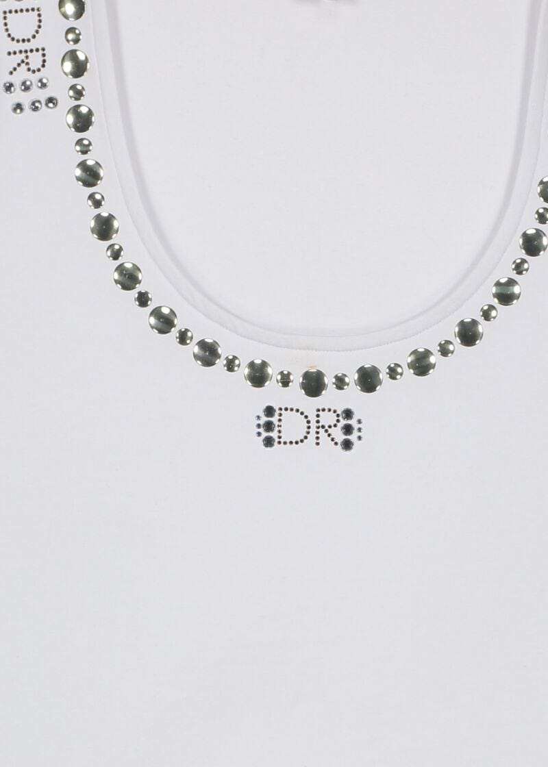 Top bianco in cotone con strass