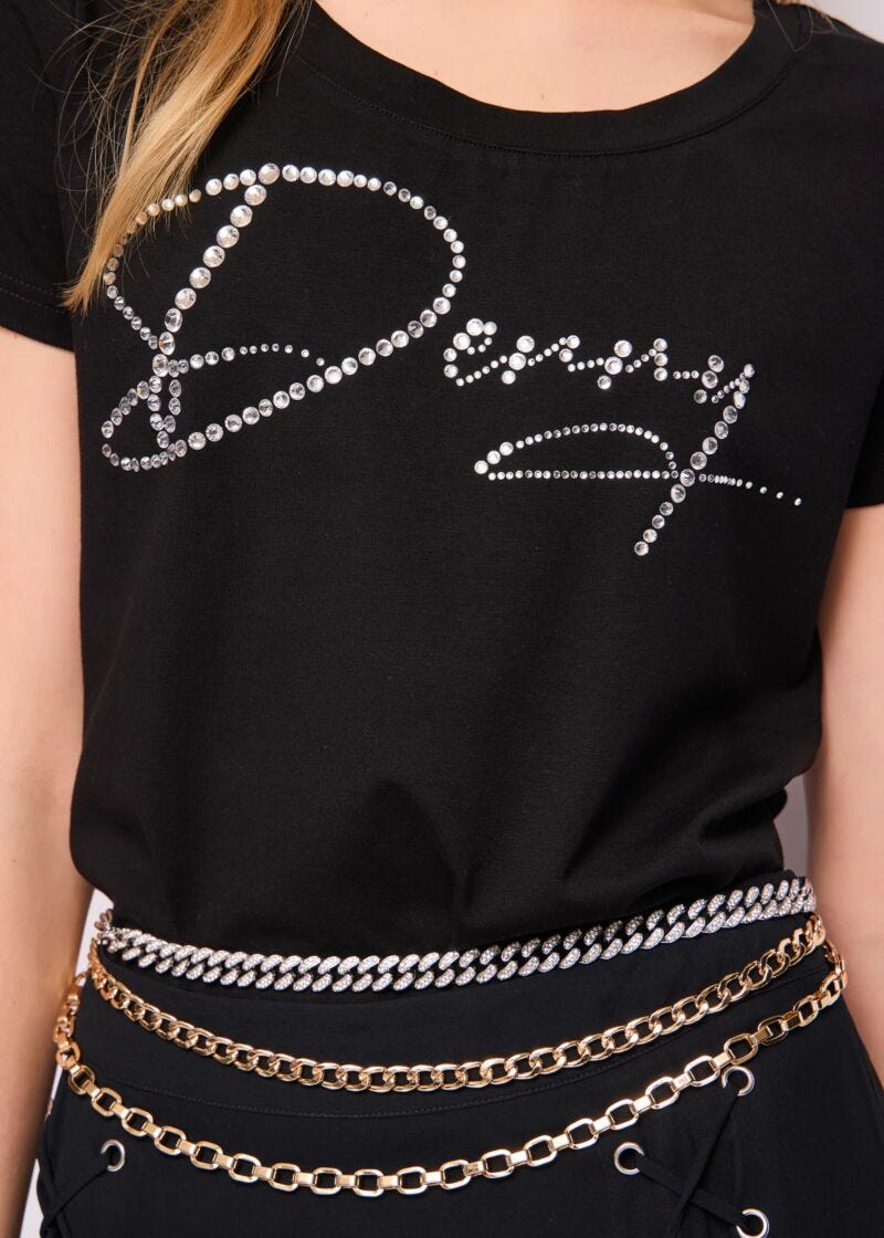 T-shirt nera in cotone con logo