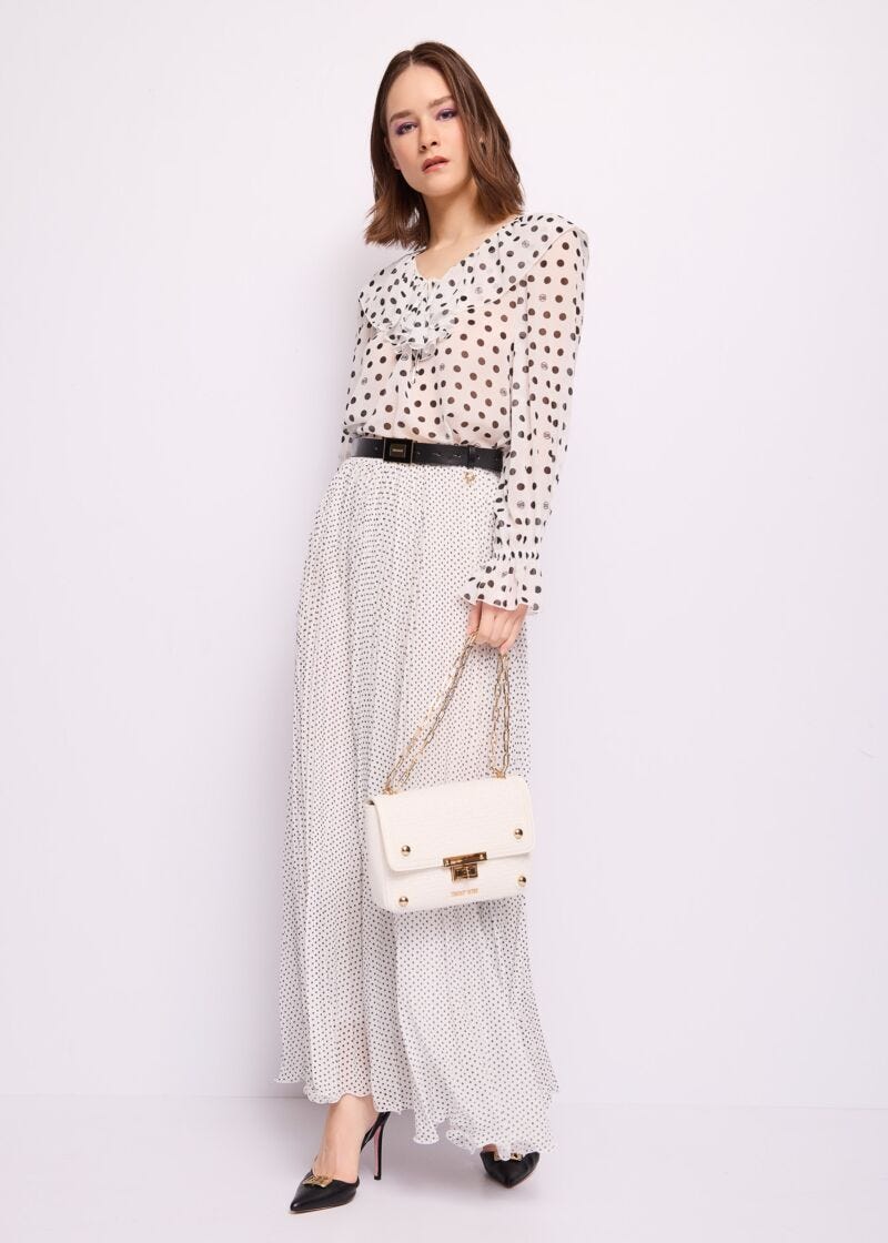 Pleated georgette polka-dot skirt
