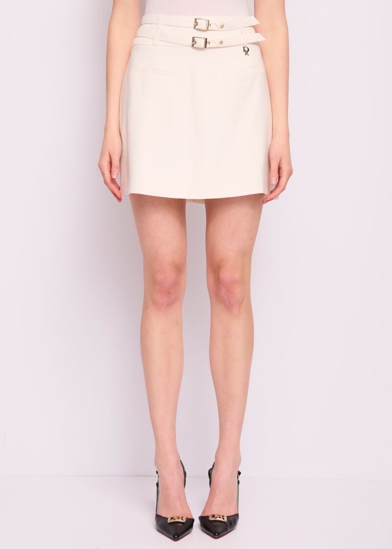 White mini skirt with buckles