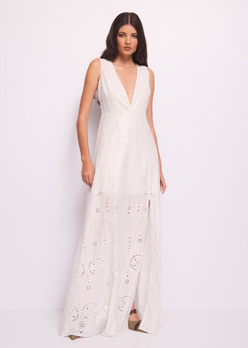 Abito lungo bianco in cotone