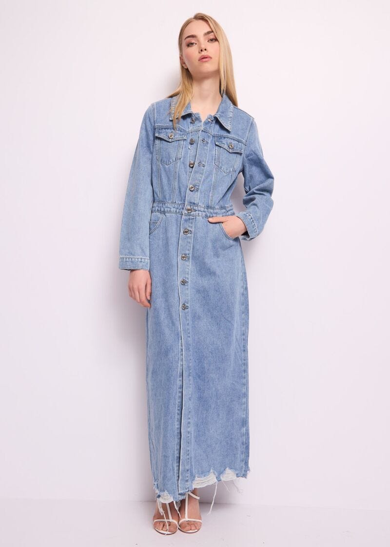 Abito lungo in denim di cotone