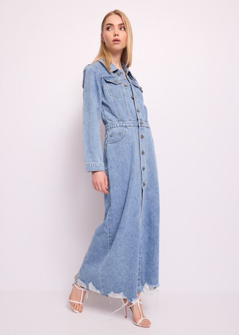 Abito lungo in denim di cotone