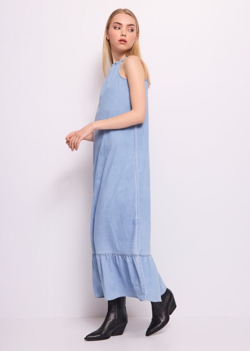 Abito lungo in denim di cotone
