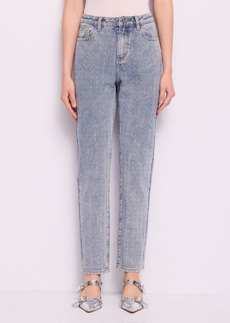 Jeans in cotone con strass