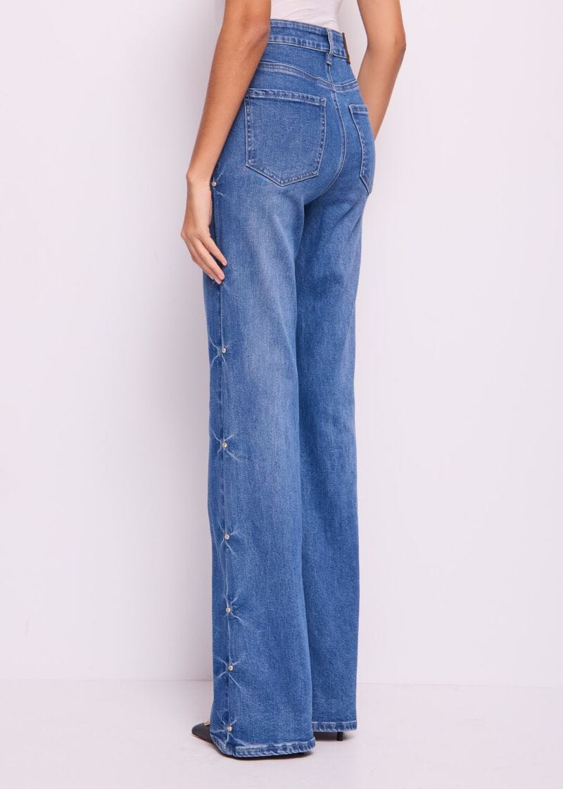 Jeans flare in cotone con strass