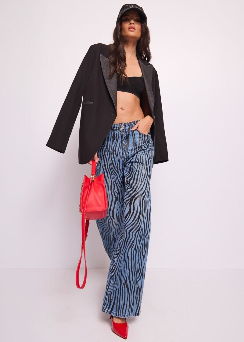 Wide jeans in printed cotton